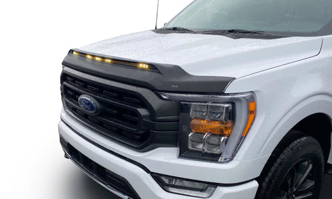 AVS 21-22 Ford F-150 (Excl. Tremor/Raptor) Aeroskin Low Profile Hood Shield w/ Lights - Black - 753196
