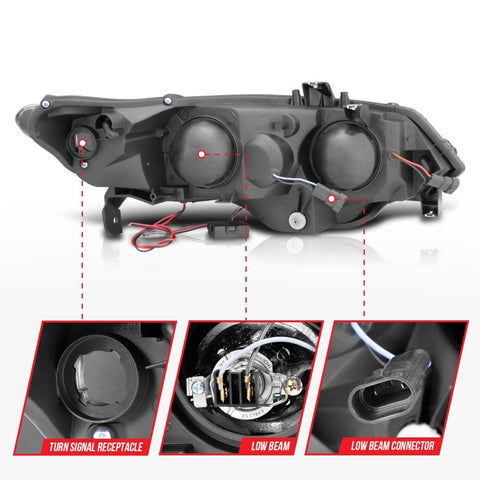ANZO 2006-2011 Honda Civic Projector Headlights w/ Halo Black (CCFL) - 121062