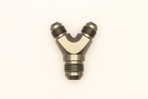 DeatschWerks 6AN Male Flare + 6AN Male Flare to 8AN Male Flare Y Block Fitting - 6-02-0702