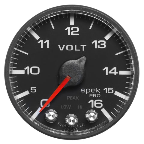 AutoMeter Gauge Voltmeter 2-1/16in. 16V Stepper Motor W/Peak & Warn Blk/Blk Spek-Pro - P344328
