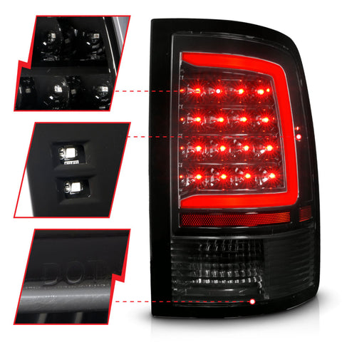 ANZO 09-18 Dodge Ram 1500 Full LED Taillights w/ Sequential Black Housing/Clear Lens - 311452
