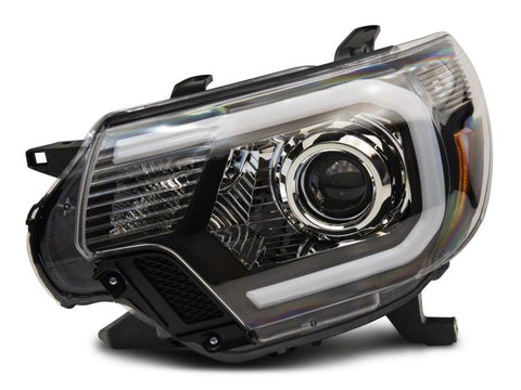 Raxiom 12-15 Toyota Tacoma Axial Series Projector Headlights w/ LED Bar- Blk Housing (Clear Lens) - TT21849