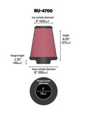 K&N Universal Tapered Filter 3in Flange ID x 6in Base OD x 4in Top OD x 6.75in Height - RU-4700
