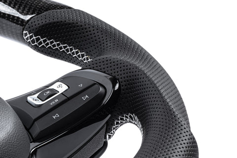 APR 15-26 Volkswagen Golf R/GTI/Jetta (MK7) Carbon Fiber/Silver Stitch Steering Wheel (For Paddles) - MS100202
