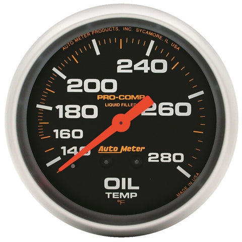 Autometer Liquid Filled Mechanical 66.7mm 140-280 deg F Oil Temperature Gauge Includes 6 ft Tubing - 5441