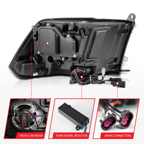 ANZO 2009-2018 Dodge Ram 1500 Projector Headlights Plank Style Halo w/Switchback Matte Black - 111489