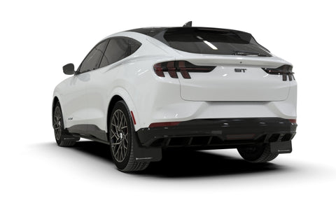 Rally Armor 21-26 Ford Mustang Mach-E/GT/Rally Black Mud Flap w/White Logo - MF96-UR-BLK-WH