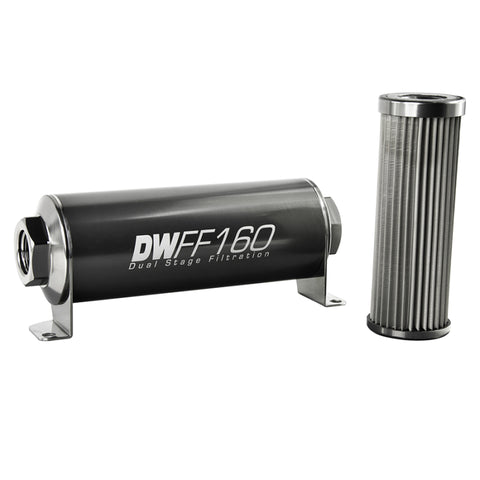 DeatschWerks Stainless Steel 8AN 10 Micron Universal Inline Fuel Filter Housing Kit (160mm) - 8-03-160-010K