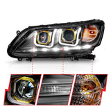 ANZO 2013-2015 Honda Accord (4dr ONLY) Projector Headlights w/ U-Bar Black - 121492