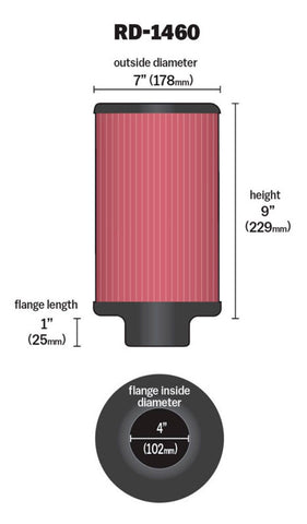 K&N Universal Air Filter 4in Flange ID 7in OD 9in Height - RD-1460