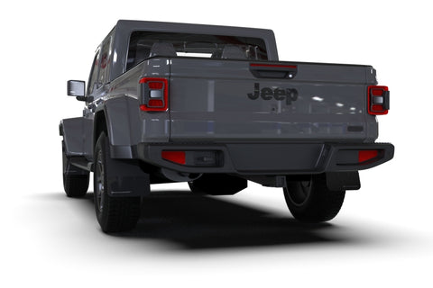 Rally Armor 19-23 Jeep JT Gladiator Mojave/Rubicon Black Mud Flap w/ Metallic Black Logo - MF104-BLK-MBK