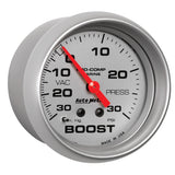 AutoMeter Marine Vac/Boost Gauge 2 5/8in 30INHG 30PSI Mechanical- Silver - 200775-33
