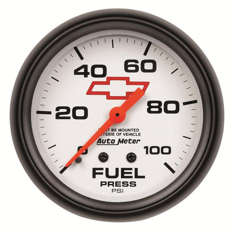 AutoMeter Gauge Fuel Press 2-5/8in. 100PSI Mechanical Chevy Red Bowtie White - 5812-00406
