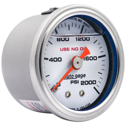 Autometer AutoGage 1.5in Liquid Filled Mechanical 0-2000 PSI Fuel Pressure Gauge - White - 2183