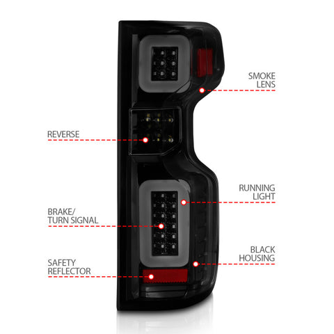 ANZO 19-21 Chevy Silverado Work Truck Full LED Taillights Blk Housing Smoke Lens G2 (w/C light Bars) - 311418