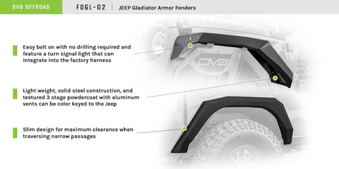 DV8 Offroad 2019+ Jeep Gladiator Armor Fenders - FDGL-02