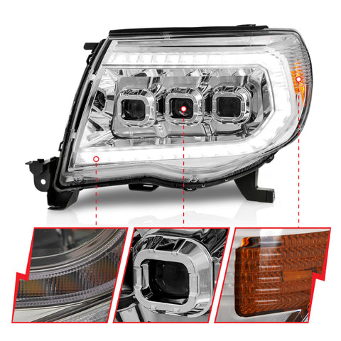 ANZO 05-11 Toyota Tacoma LED Projector Headlights w/Light Bar Swtchbk Seq. Chrome w/Initiation Light - 111582