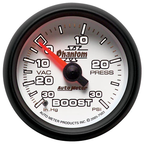Autometer Phantom II 52.4mm Mechanical Vacuum / Boost Gauge 30 In. HG/30 PSI - 7503