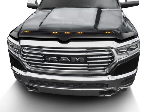AVS 19-22 Ram 1500 Aeroskin Hood Shield Color Match w/ Lights - Diamond Black - 753163-PXJ