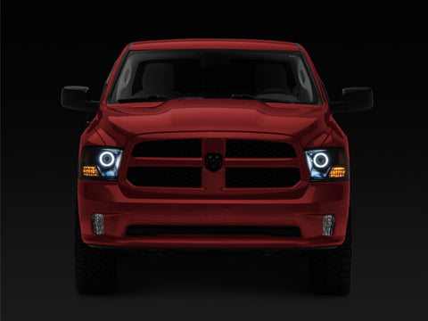 Raxiom 09-18 RAM 1500 Super White LED Halo Projector Headlights- Black Housing (Clear Lens) - R110150