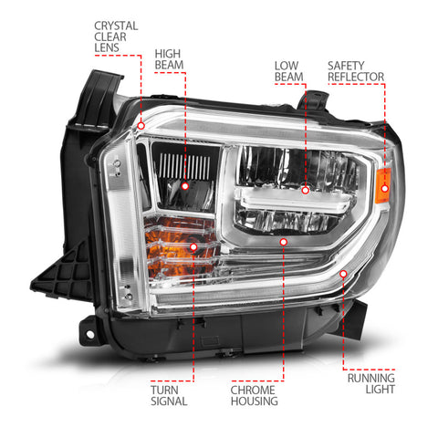 ANZO 2014-2021 Toyota Tundra LED Crystal Headlights w/ Switchback Chrome Housing w/ DRL - 111534