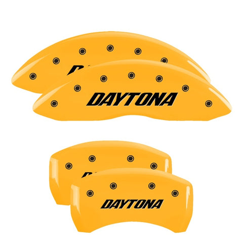 MGP 4 Caliper Covers Engraved Front & Rear Daytona Yellow Finish Black Char 2006 Dodge Charger - 12001SDAYYL