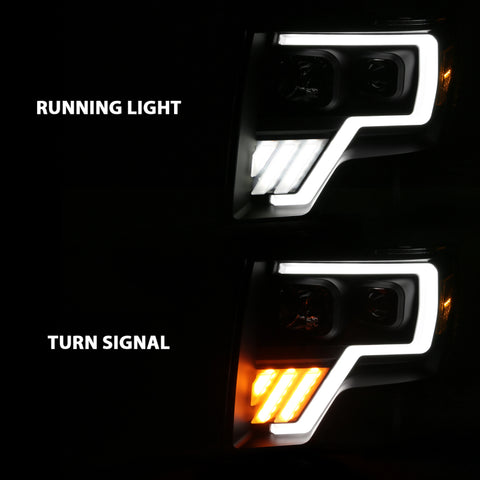 ANZO 2009-2013 Ford F-150 Projector Light Bar G4 Switchback Headlights Black Amber - 111469