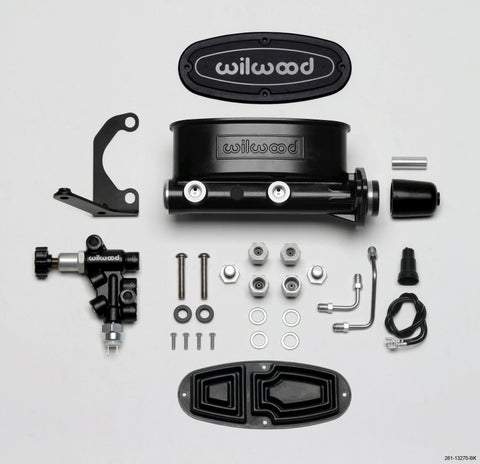 Wilwood HV Tandem M/C Kit w L/H Bracket & Prop Valve - 1 1/8in Bore Black - 261-13270-BK
