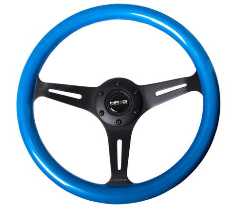 NRG Classic Wood Grain Steering Wheel (350mm) Blue Pearl/Flake Paint w/Black 3-Spoke Center - ST-015BK-BL