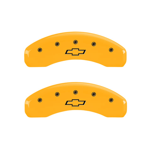 MGP 4 Caliper Covers Engraved F & R Bowtie Yellow Finish Black Char 2000 Chevrolet Silverado 2500 - 14048SBOWYL