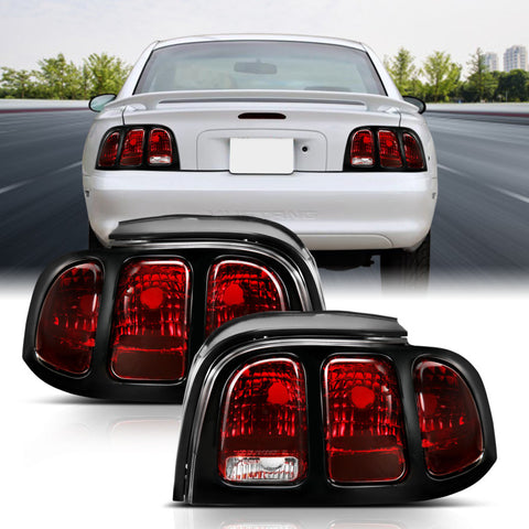 ANZO 1994-1998 Ford Mustang Taillight Dark Red Lens (OE Style) - 321350