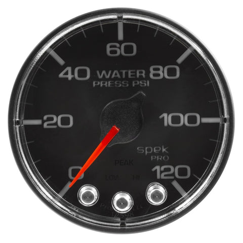 Autometer Spek-Pro Gauge Water Press 2 1/16in 120psi Stepper Motor W/Peak & Warn Blk/Chrm - P345318