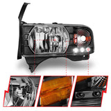 ANZO 1994-2001 Dodge Ram Crystal Headlights Black w/ LED - 111205