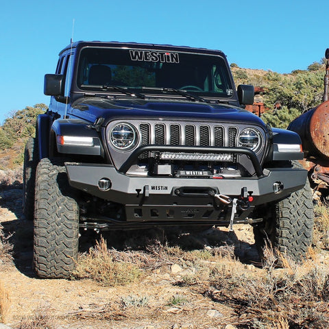 Westin 18-19 Jeep Wrangler JL WJ2 Full Width Front Bumper w/Bull Bar Textured Black - 59-80115