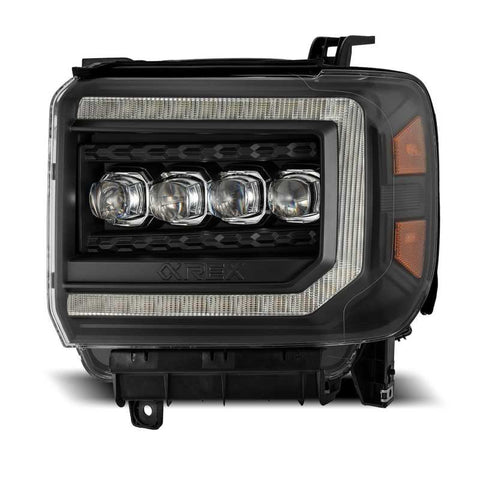 AlphaRex 14-18 GMC Sierra NOVA LED Proj Headlights Plank Style Black w/Activ Light/Seq Signal/DRL - 880617