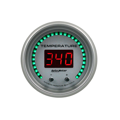 Autometer 52.4mm Silver Switchable 60-340 Degrees F/40-170 Degrees C Ultra-Lite Elite Digital Gauge - 6754-UL