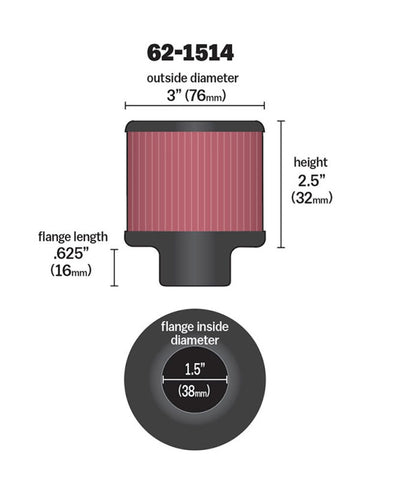 K&N 1.5in Flange ID x 3in OD x 2.5in Height Clamp On Crankcase Vent Filter - 62-1514