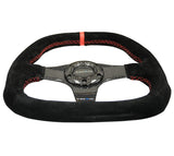 NRG Carbon Fiber Steering Wheel (320mm) Flat Btm. Blk Suede/Red Stitch w/CF Spokes & Red Center Mark - ST-019CF