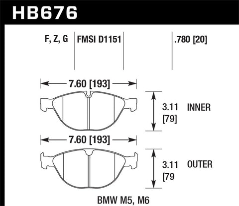 Hawk 06-10 BMW M5/M6 Perf Ceramic Street Front Brake Pads - HB676Z.780