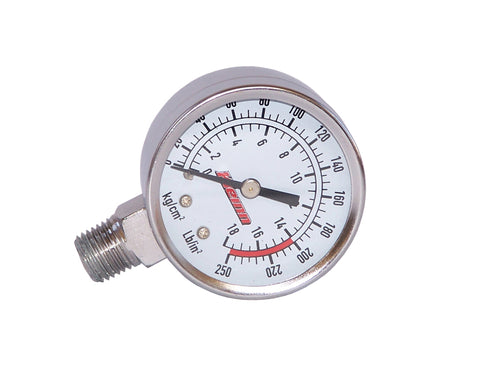 Kleinn Stem Mount Analog Chrome-Plated Air Gauge/ 0-250 PSI - 1/4In M NPT Inlet - 1024
