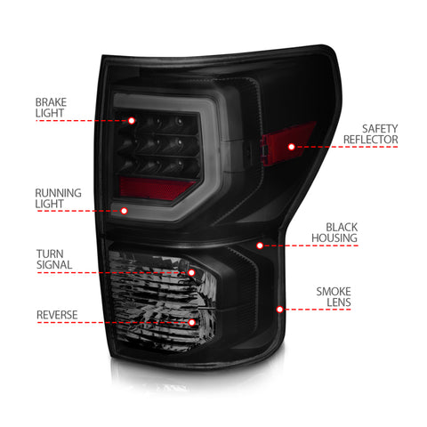 ANZO 07-11 Toyota Tundra Full LED Taillights Black Housing Smoke Lens G2 (w/C light Bars) - 311387