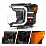 Anzo 18-20 Ford F-150 Full Led Projector Smoke Bar Style Headlights Black Amber - 111520