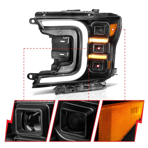 Anzo 18-20 Ford F-150 Full Led Projector Smoke Bar Style Headlights Black Amber - 111520