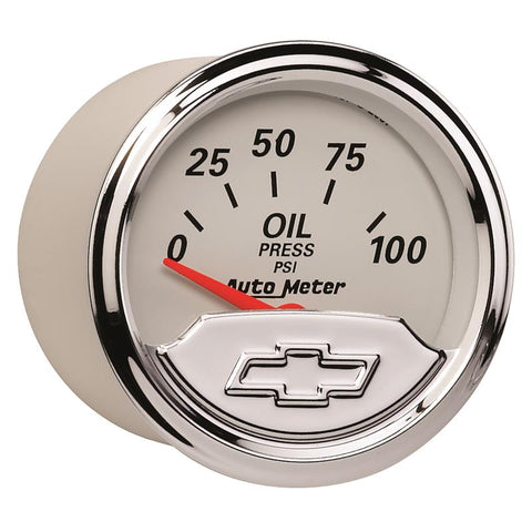 Autometer Chevy Vintage Bowtie 2-1/16in 0-100PSI Electronic Oil Pressure Gauge - 1327-00408
