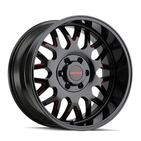 Mayhem 8110 Tripwire 20x9 / 6x139.7 BP / 18mm Offset / 106mm Hub Black w/ Prism Red Wheel - 8110-2983BTR18