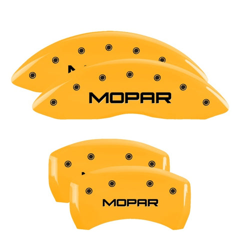 MGP 4 Caliper Covers Engraved Front & Rear Mopar Yellow Finish Black Char 2005 Chrysler 300 - 32004SMOPYL