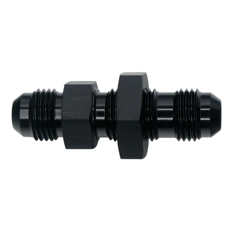 DeatschWerks 6AN Male Flare to 6AN Male Flare Bulkhead Adapter (Incl Nut) - Anodized Matte Black - 6-02-0708-B
