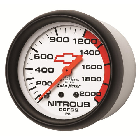 AutoMeter Gauge Nitrous Pressure 2-5/8in. 2000PSI Mechanical Chevy Red Bowtie White - 5828-00406
