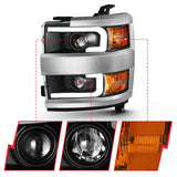 ANZO 2015-2016 Chevrolet Silverado Projector Headlights w/ Plank Style Design Black w/ Amber - 111359