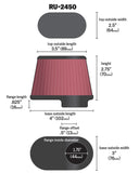 K&N Univ Clamp-On Air Filter - 1-3/4in FLG O/S 4in X 3in B 3in X 2in T 2-3/4inH OVAL - RU-2450